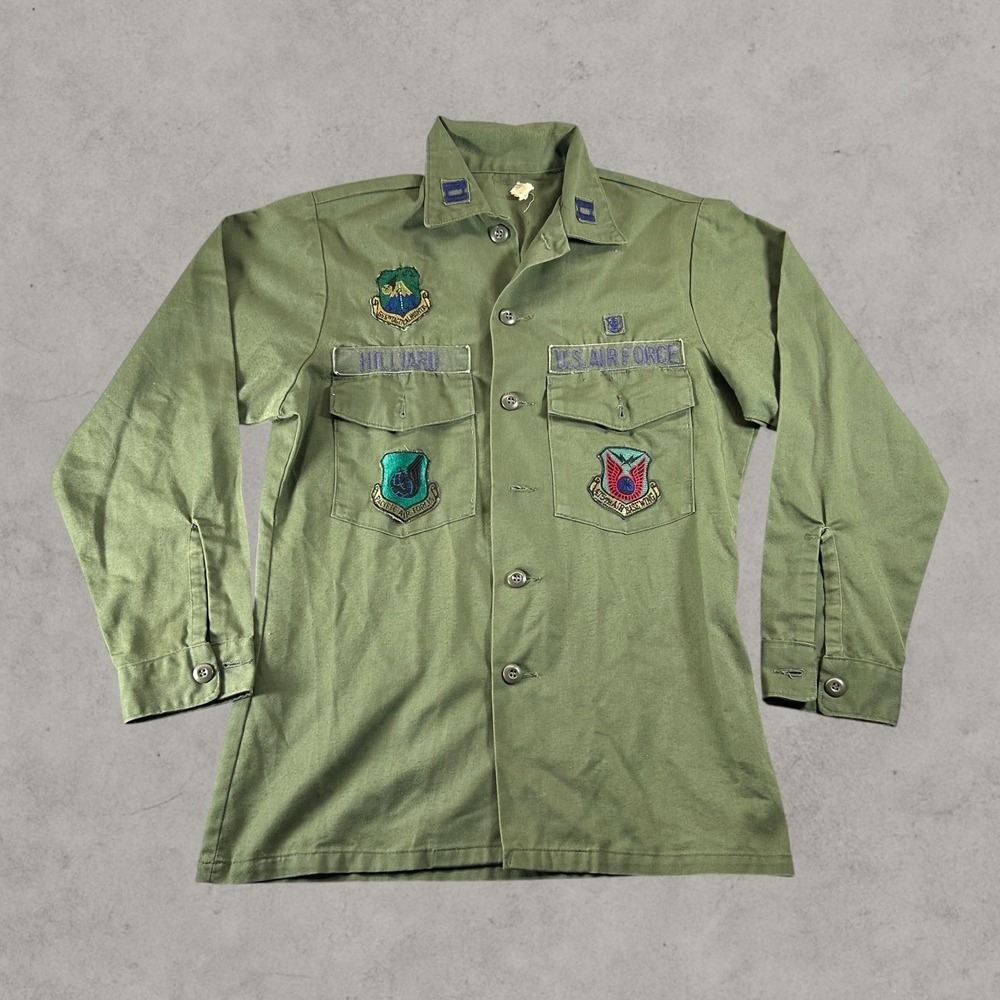 Vintage US Air Force OG-507 Utility Shirt Men 15.5x33 Green Patched OG 107 Army